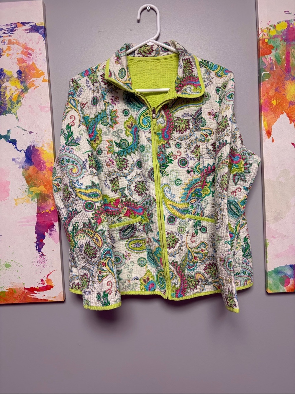 Lg Tabi branded Reversible Green and Yellow Utility Jacket with Stand-Up Collar